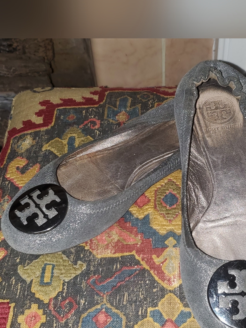 Tory Burtch Metallic Pewter Flats Sz 7.5M